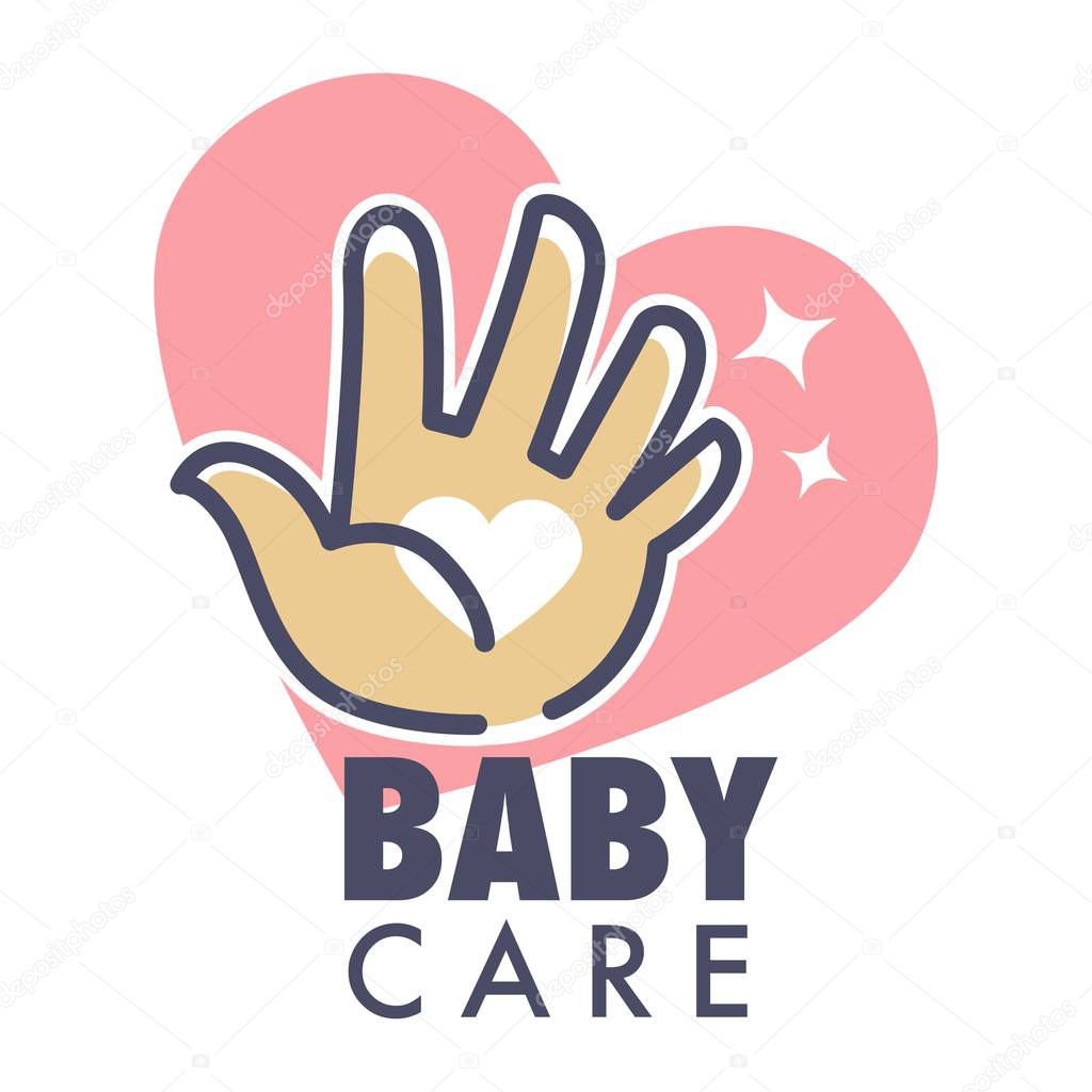 Baby care service isolated icon with heart, vector