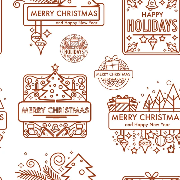 Joyeux Noël Vacances Hiver Logo Monochrome Vecteur Motif Sans Couture — Image vectorielle