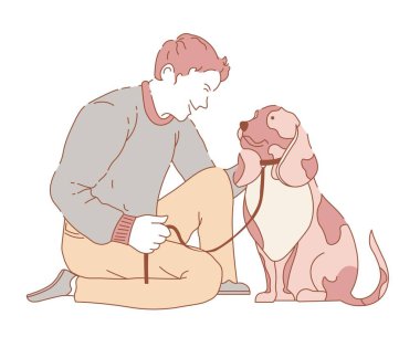 Köpek hayvan sevgi dolu kavram çizimde yorgunluk yaka ile harcama erkek erkeğe.