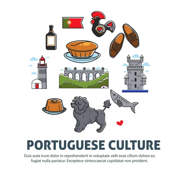 Cultura Portuguesa Con Varios Símbolos Portugal Muestra Texto Sobre Blanco — Vector de stock