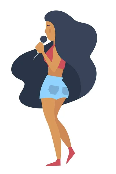 Cantante Música Femenina Interpretando Canción Aislada Blanco — Vector de stock