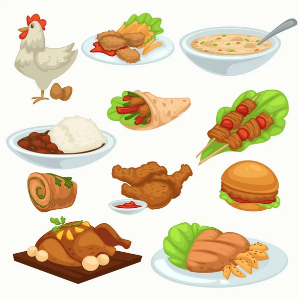 Set Diferite Alimente Păsări Curte Gătite Pentru Sărbătorirea Festivă — Vector de stoc