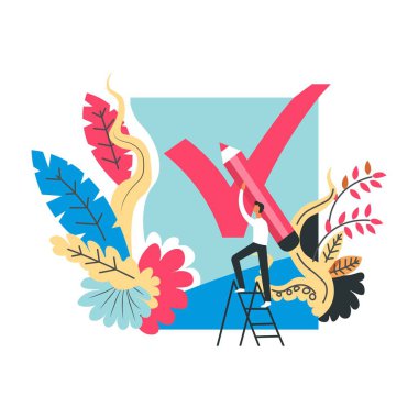 seçmen aday seçimi büyük kırmızı kalemle vektör 