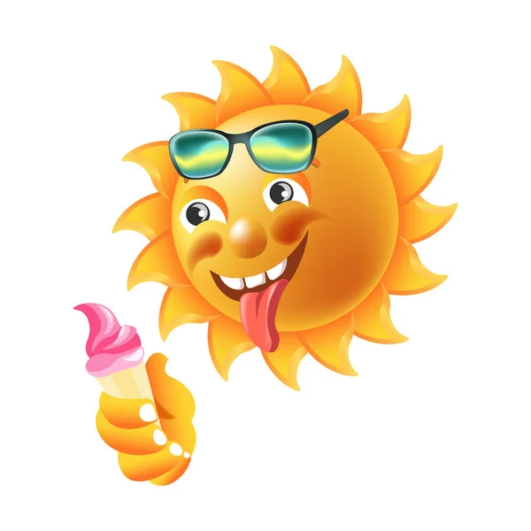 Sun Dondurma Ifade Emoji Güneşli Ifade Vektör Yüz — Stok Vektör