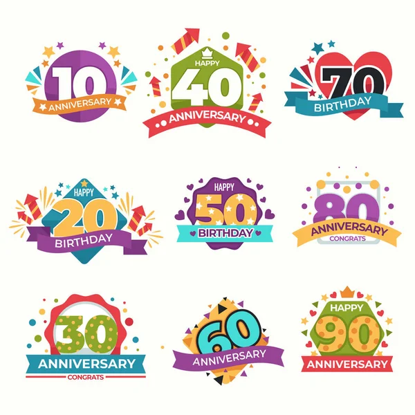 Saludo Cumpleaños Aniversario Iconos Aislados — Archivo Imágenes Vectoriales