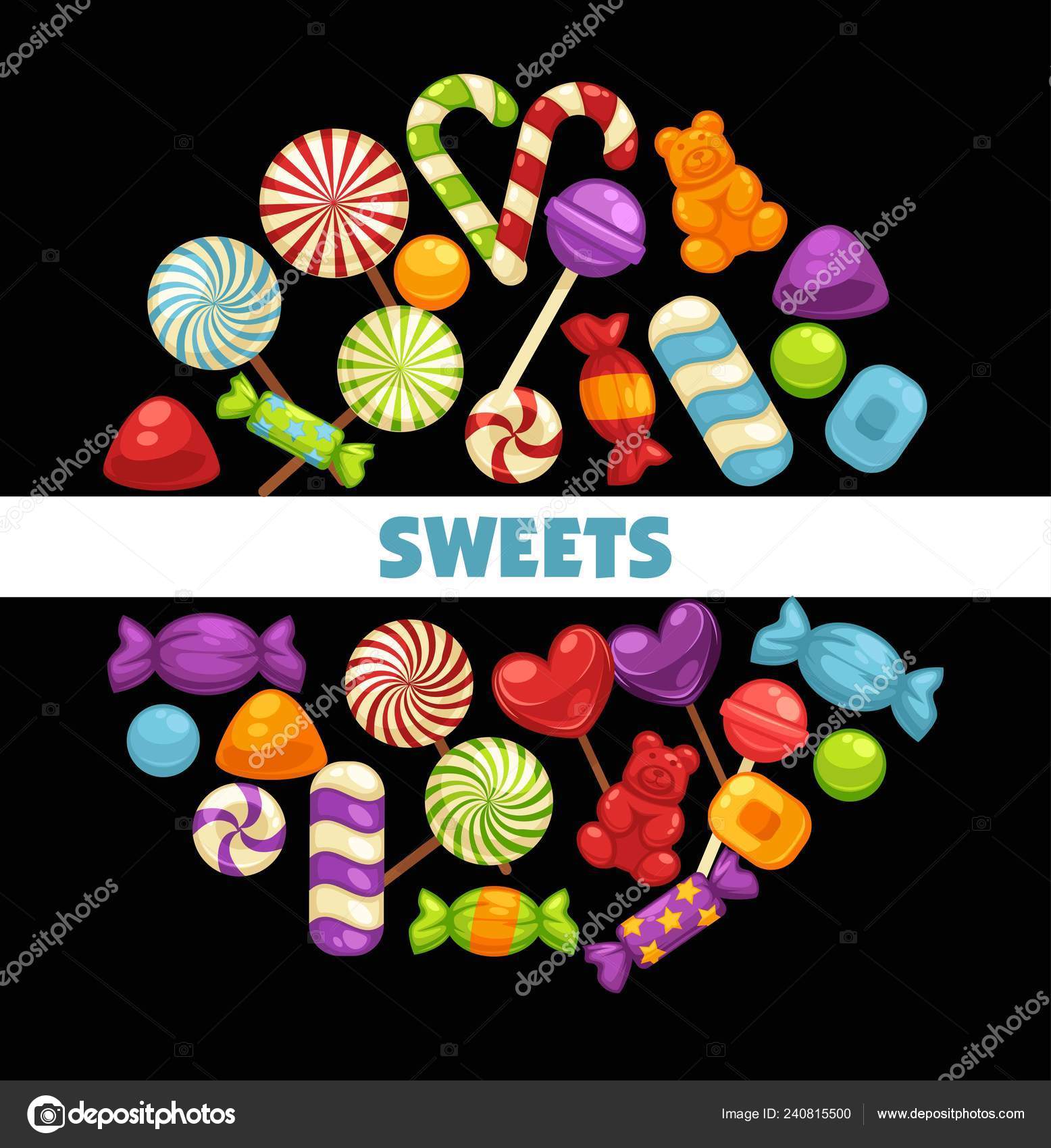 Cartel Dulces Caramelos Para Confitería Tienda Dulces Vector vector