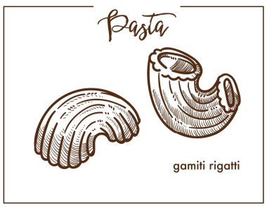 Makarna Gamiti Rigatti tebeşir kroki İtalyan mutfağı menü, vektör simgesi