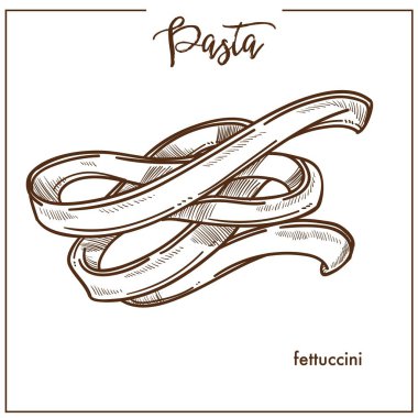Makarna Fettuccini tebeşir kroki İtalyan mutfağı menü, vektör simgesi 