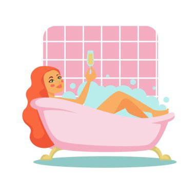 şampanya kadehi ile banyo kadın vektör