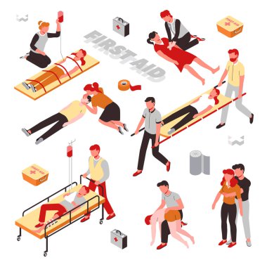 Yaralanma ya da kalp krizi, ilk yardım vektör 