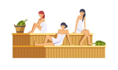 Kadınlar, izole vektör tarafından sauna ve spa prosedürler