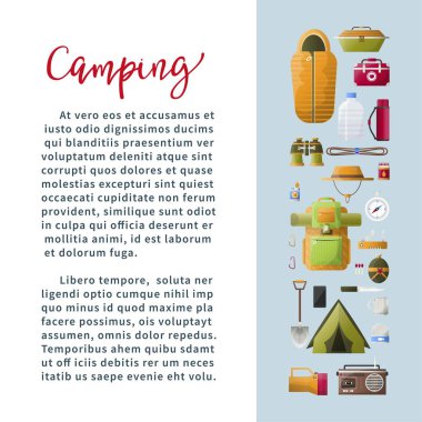 Ekipman ve örnek metin, vektör yaz kampı poster 