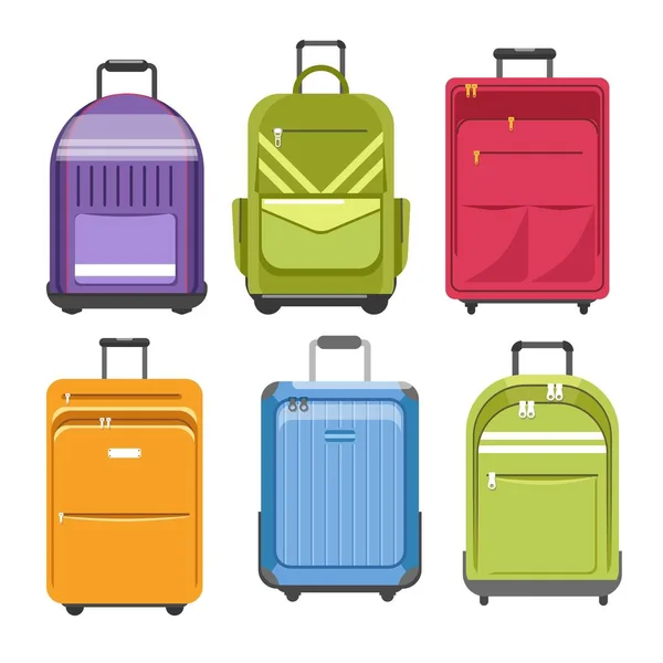 Diferentes Modelos Bolsa Viaje Conjunto Iconos Aislados Dibujos Animados Vectoriales — Vector de stock