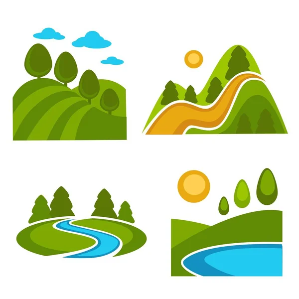 Natureza Paisagem Logotipo Modelos Para Ambiente Ecologia Verde Vector — Vetor de Stock