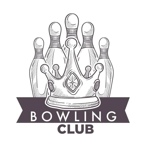Bowling Liga Plakat Mit Kegeln Monochrom Skizzierter Umrissvektor — Stockvektor