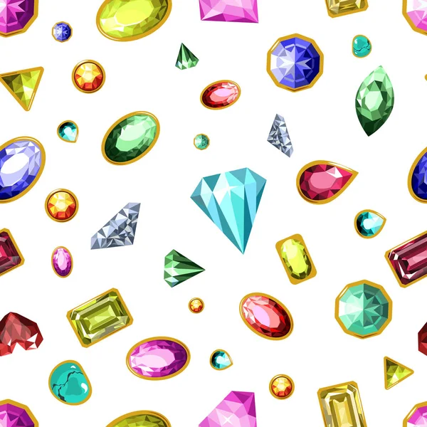 Gemmes Diamants Pierres Précieuses Vecteur Motif Sans Couture — Image vectorielle