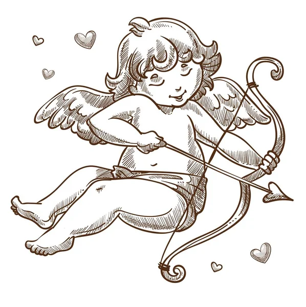 Anjo Cupido Com Arco Personagem Esboço Isolado — Vetor de Stock