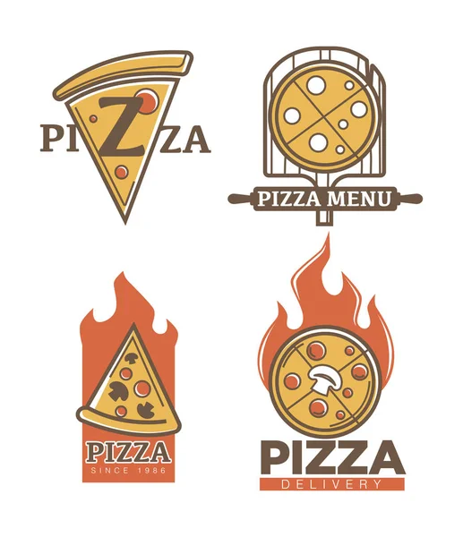 Italian Pizzeria Pizza Delivery Promo Emblems Set Vector Illustrations — Stock Vector