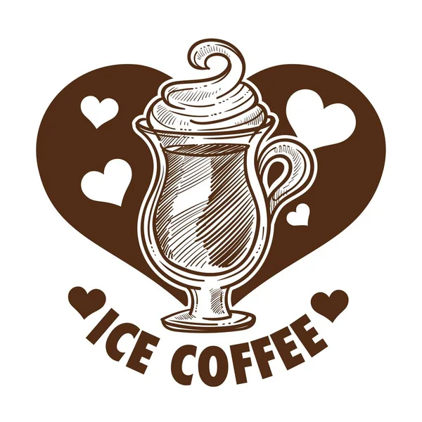 Boire Café Glacé Dans Une Tasse Verre Avec Mousse Crème — Image vectorielle