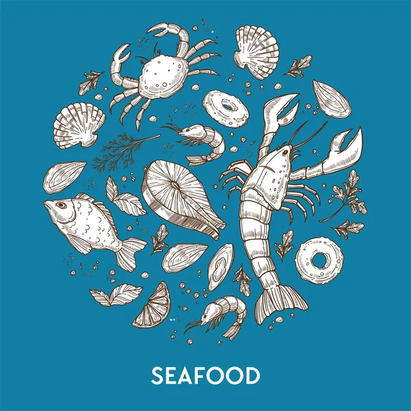 Deniz ürünleri Restoran poster veya menü tasarım şablonu, vektör 