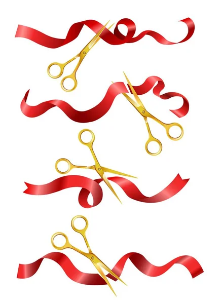 Ciseaux Coupant Ruban Rouge Symbole Pour Événement Cérémonie Ouverture Vecteur — Image vectorielle