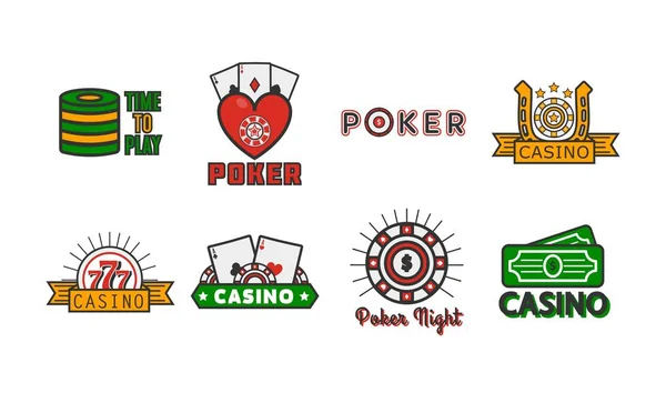 Apuestas Póster Casino Póquer Logotipos Blanco Vector — Vector de stock