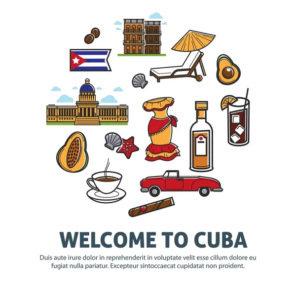 Bandera Promocional Cultura Cubana Con Símbolos Nacionales Ilustraciones Vectoriales — Vector de stock