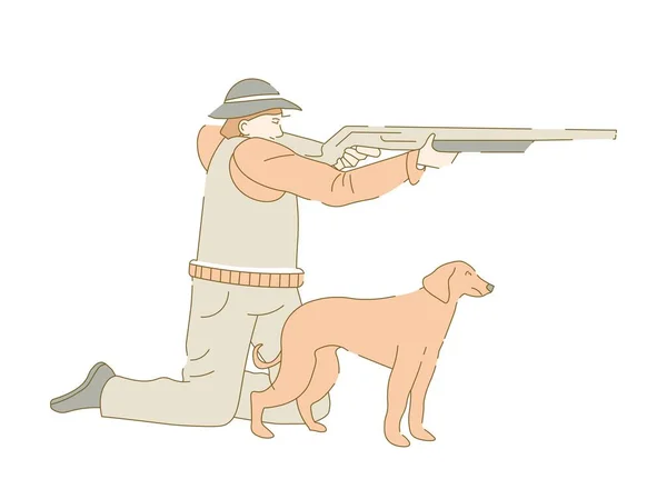 ライフルと犬 ベクトルを持つハンター — ストックベクタ