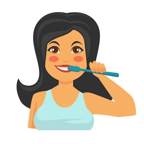 Günlük Hijyen Kadın Ile Diş Fırçası Diş Fırçalama Vektör — Stok Vektör