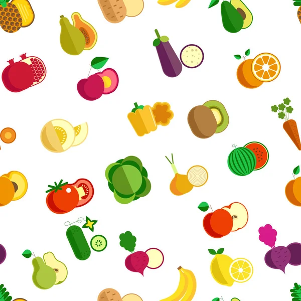 Vegetais Frutas Padrão Sem Costura Alimentos Orgânicos Isolados Branco Vetor —  Vetores de Stock