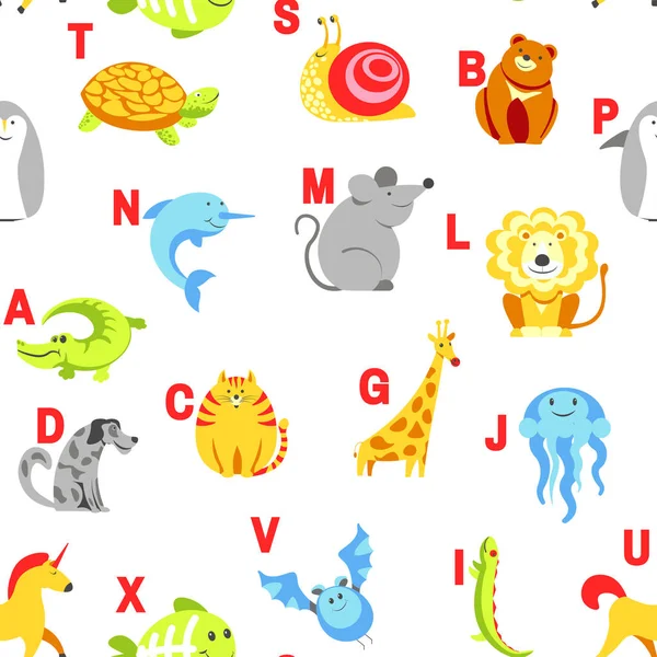 Alphabet Animals Letters Study Material Children Vector — Stock Vector
