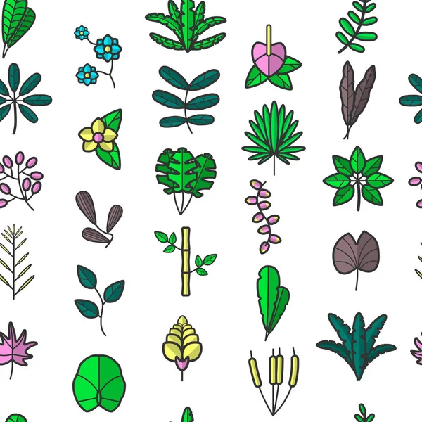 Hojas Follaje Plantas Exóticas Patrón Sin Costura Floral Vector — Vector de stock