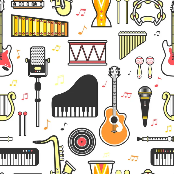 Instrumentos Musicales Iconos Planos Patrón Sin Costura Vector — Vector de stock