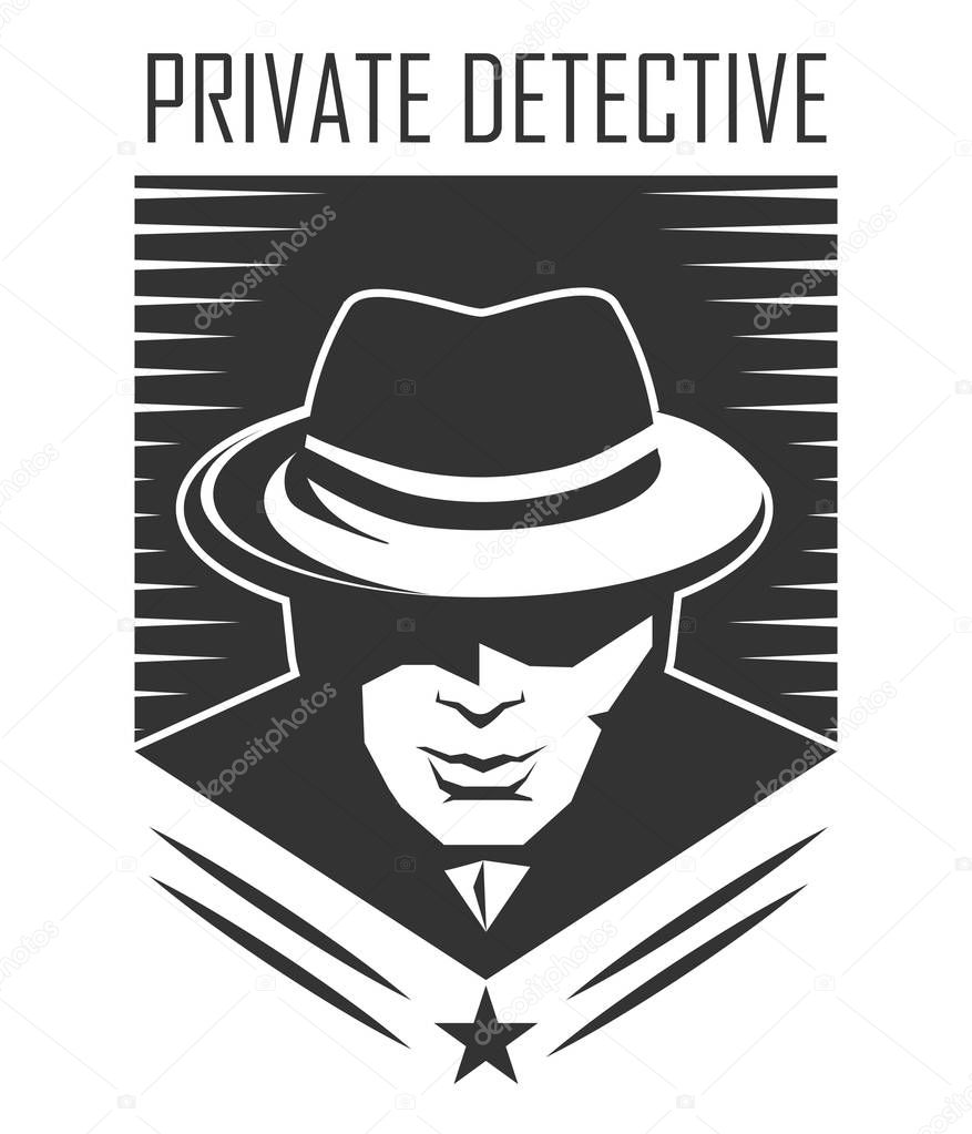 Private detective logo of vector man in hat for investigation service agency