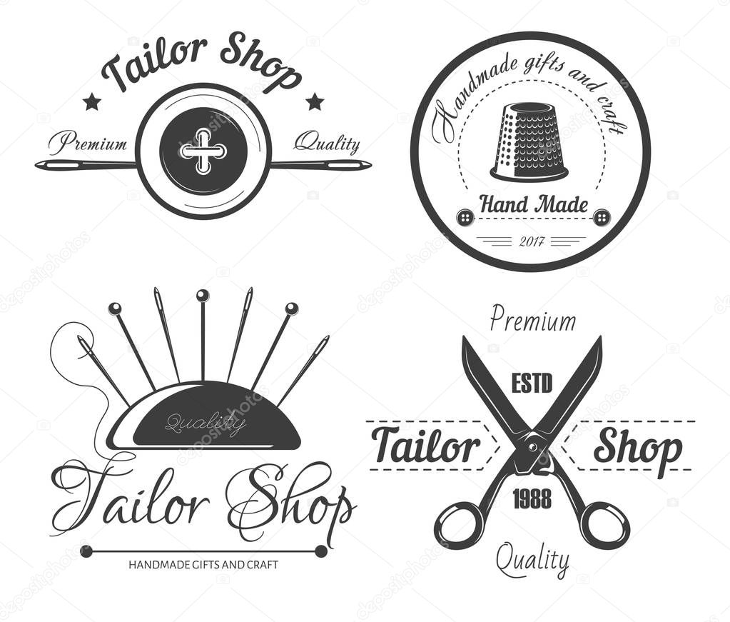 Tailor shop logo for dressmaker atelier, Vector