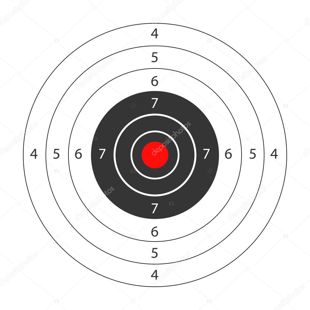 Round target with red spot in middle for shooting gallery, vector illustration on white background