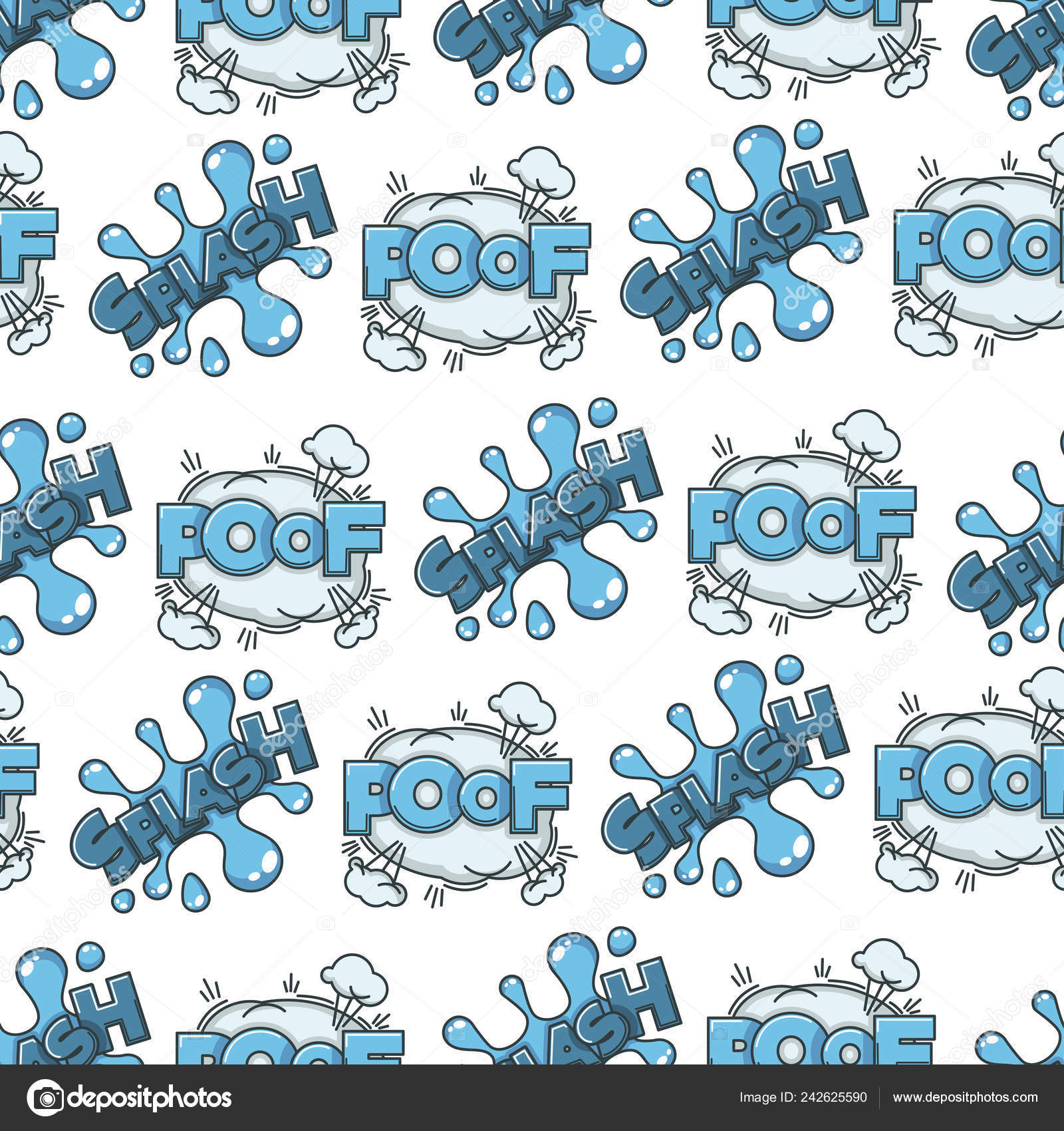 Comics Patrón Sin Costuras Poof Salpicadura Vector Agua Polvo Charco Vector  de stock #242625590 de ©Sonulkaster, image size:1600x1700