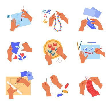 Vektör resim ve Mücevherat origami ve kesme nakış ve çizim çizim ve dikiş veya kağıt ve konu kalem boya ve boncuk örgü el el yapımı sanat ve el sanatları hobi veya eğlence.