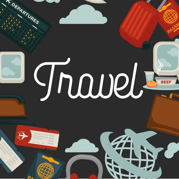 Reisen Oder Flugzeug Weltreise Plakatvektor Flaches Design Für Tourismus Agentur — Stockvektor