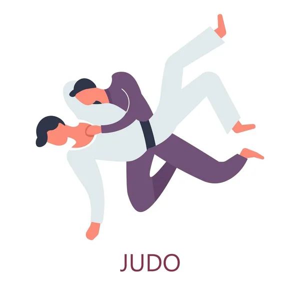 Japonský Sport Judo Boj Proti Útoku Obrany Vektor Bojovníků Kimono — Stockový vektor