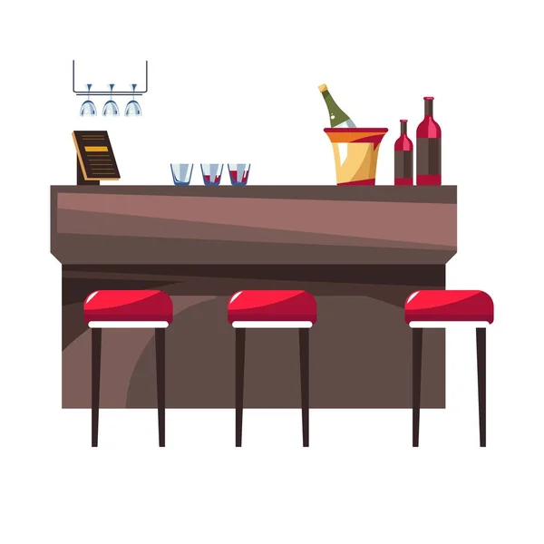 Bar Com Banquetas Restaurante Hotel Champanhe Vinho Vetor Bebidas Alcoólicas — Vetor de Stock