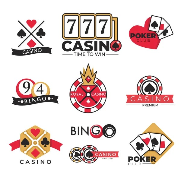 Gokken Casino Club Poker Bingo Geïsoleerde Vector Pictogrammen Slotmachine Roulettewiel — Stockvector