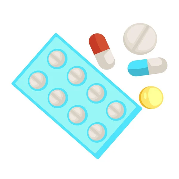 Comprimidos Medicamentos Cápsulas Comprimidos Objetos Médicos Isolados Vetor Vitaminas Medicamentos —  Vetores de Stock