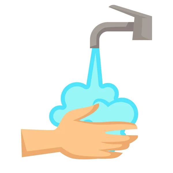 Hygiene Cleanliness Hands Washing Water Current Sink Tap Vector Palms — Stock Vector