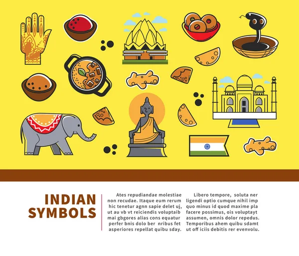 Símbolos Cultura Indiana Marcos Vetoriais Índia Cartaz Vetor Bandeira Índia — Vetor de Stock