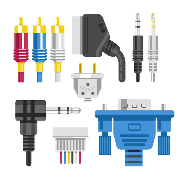 Cable Conexión Conectores Adaptadores Audio Vídeo Puerto Red Ethernet Vectorial — Vector de stock