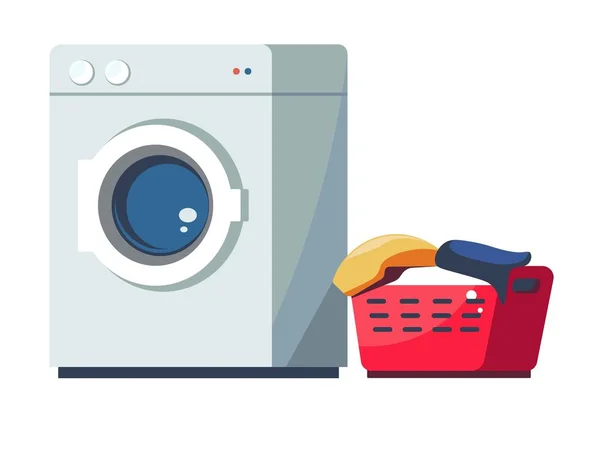Máquina Lavar Roupa Roupas Sujas Cesta Vetor Serviço Lavandaria Aparelho — Vetor de Stock