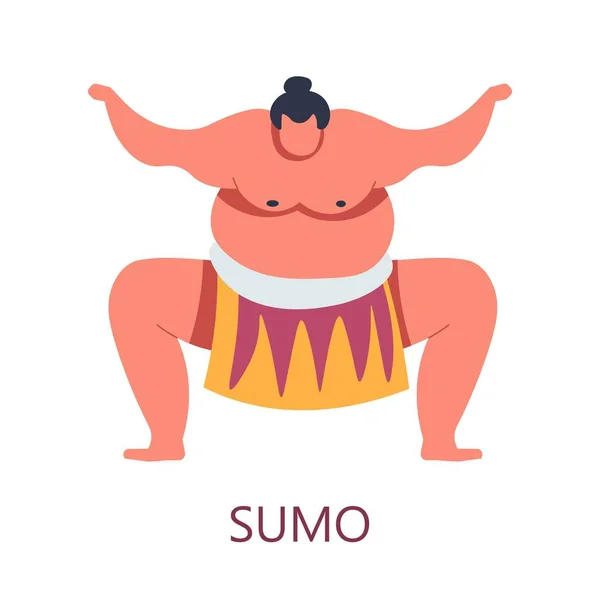 Sumo fighting art Japanese combat style isolated martial male character vector fat wrestler in pants wrestling attack position heavy weight man sport and physical activity training and competition.