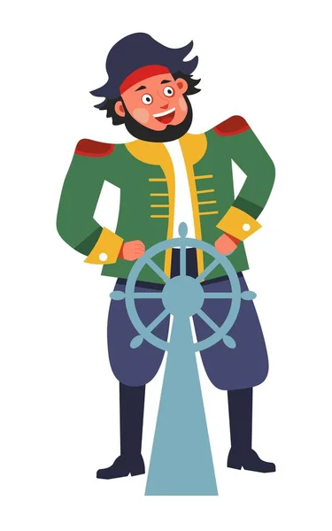 Marine Pirate Steering Wheel Rudder Isolated Male Character Vector Navy — Stock Vector