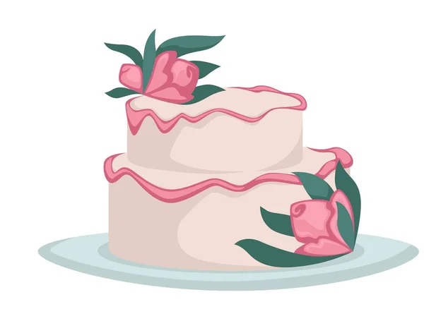 Pastel Boda Confitería Con Flores Rosadas Vector Alimentos Dulces Postre — Archivo Imágenes Vectoriales